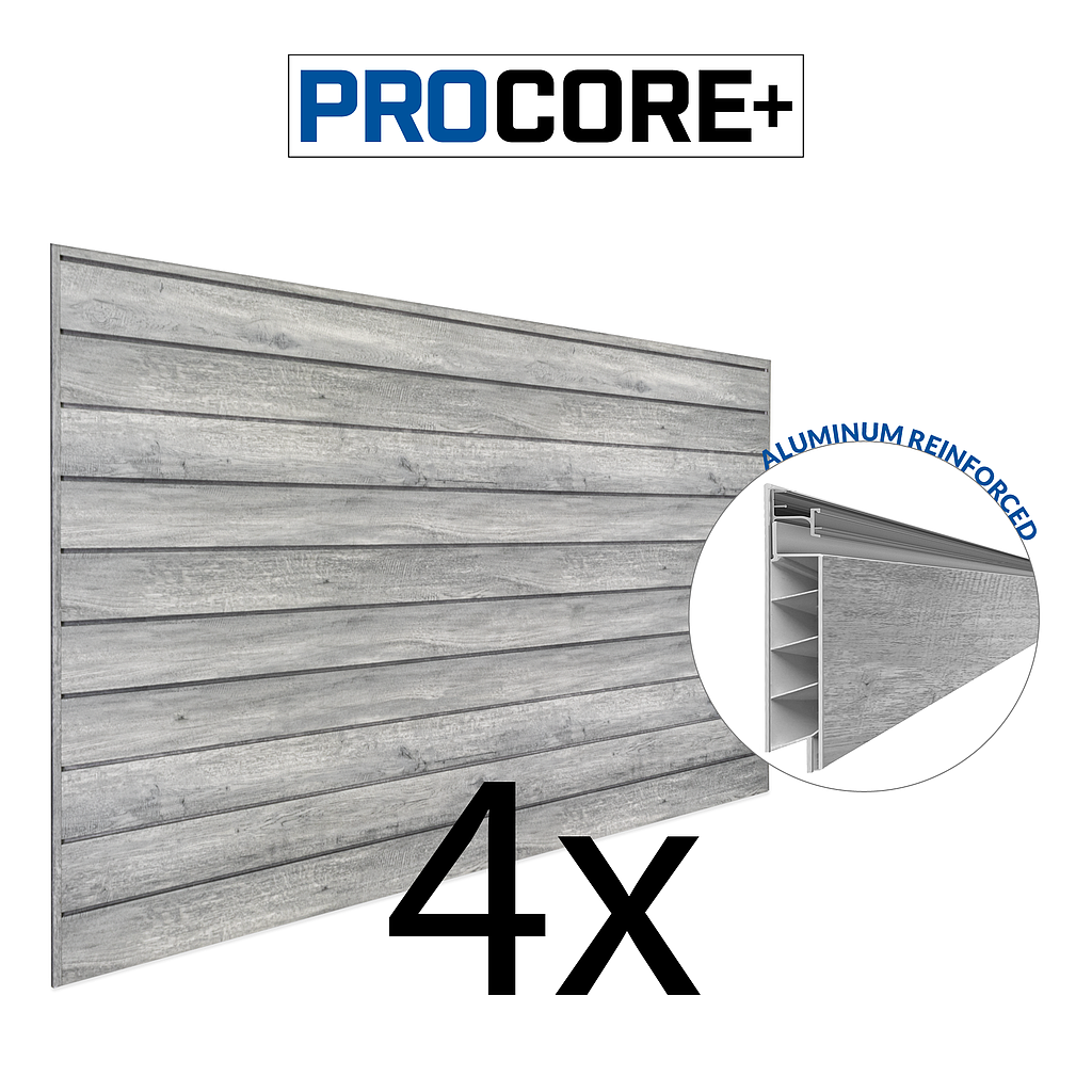 ProCore + 4 Pack - 8 ft. x 4 ft. Slatwall Gray Wood