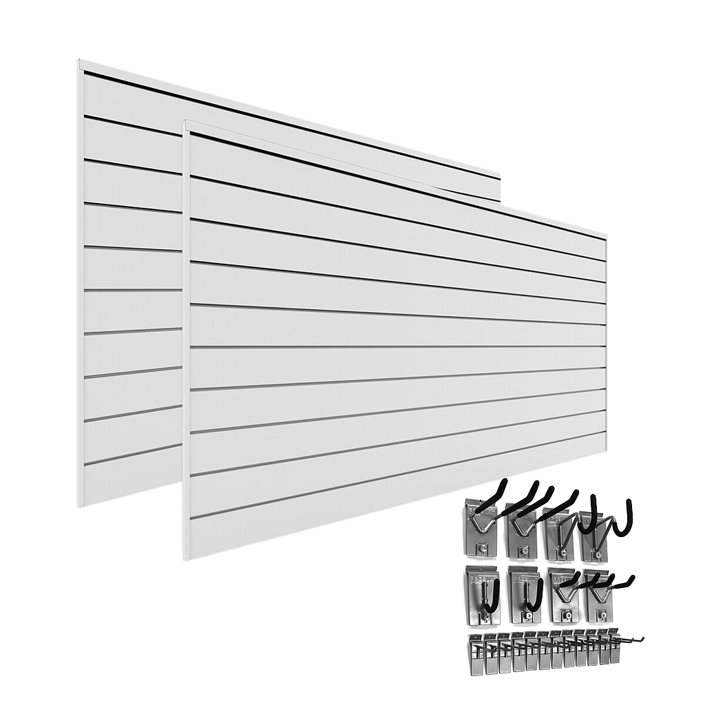 White 2 Pack - 8 ft. x 4 ft. PVC Slatwall with 11004