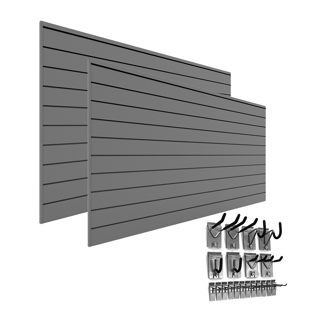 Light Gray 2 Pack - 8 ft. x 4 ft. PVC Slatwall with 11004