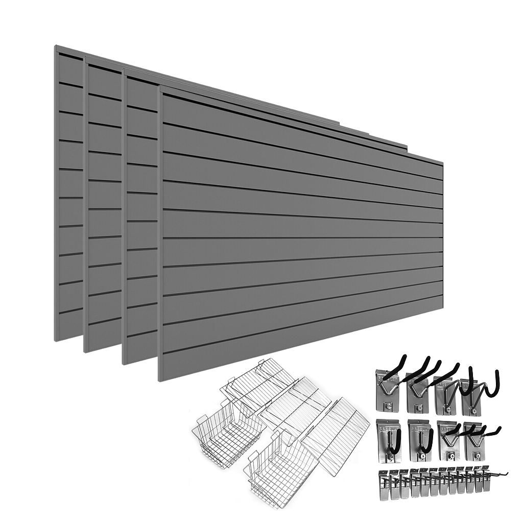 Light Gray 4 Pack - 8 ft. x 4 ft. PVC Slatwall with 11009