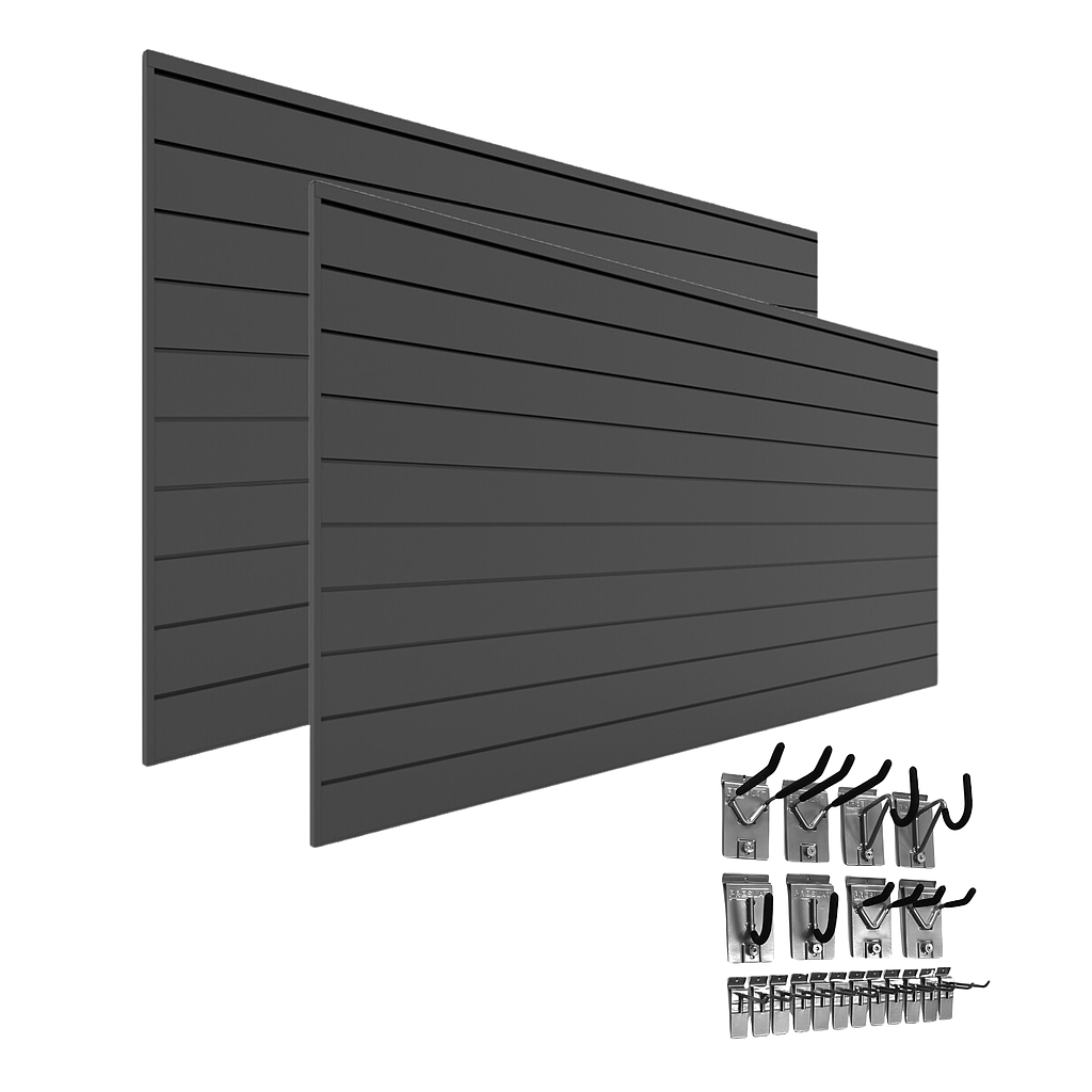 Charcoal 2 Pack - 8 ft. x 4 ft. PVC Slatwall with 11004