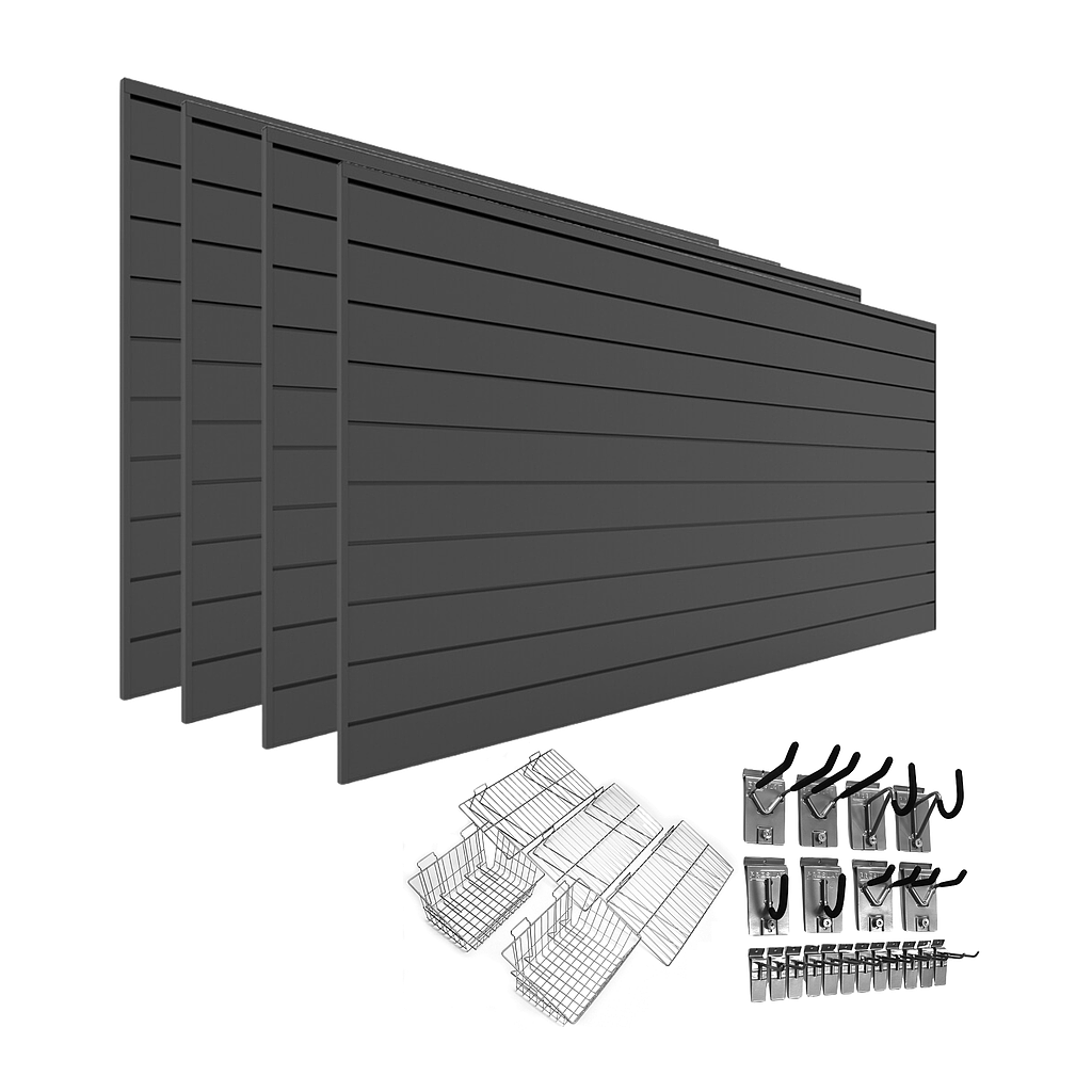 Charcoal 4 Pack - 8 ft. x 4 ft. PVC Slatwall with 11009